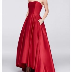 Betsy & Adam Fashion High-Low A-Line Satin Ball Gown